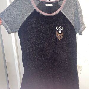 Maurices Black and Gray Raglan Tee with USA Emblem